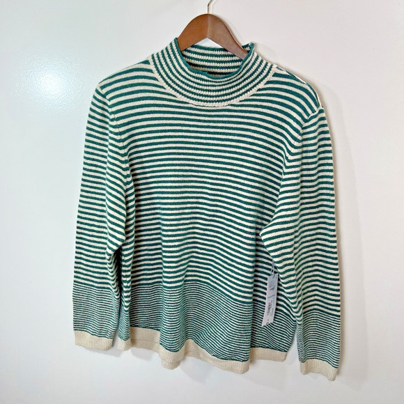 Liz Claiborne Womens Turtleneck Sweater Size 1X Kelly Green Striped Classic NWTS - Picture 1 of 9